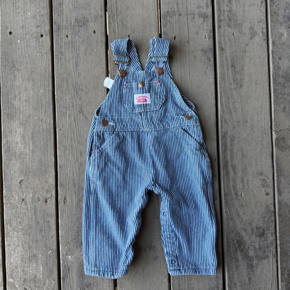 Round House Hickory Stripe Denim Overalls Kids 24M Vintage Railroad Workwear USA